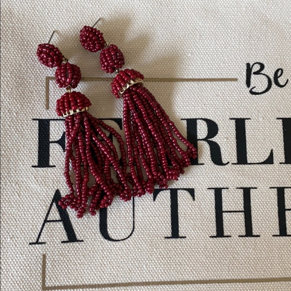 Maroon Beaded Holiday Earrings